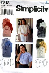 9818 SIMPLICITY LOOSE BUTTON SHIRT-TAIL SHIRT LENGTHS PATTERN 12-16,18-22 CHOICE UNCUT